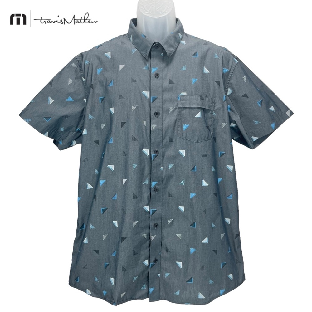 Travis Mathew | Men XL | Gray‎ Short Sleeve Button Up Shirt Geometric Print
